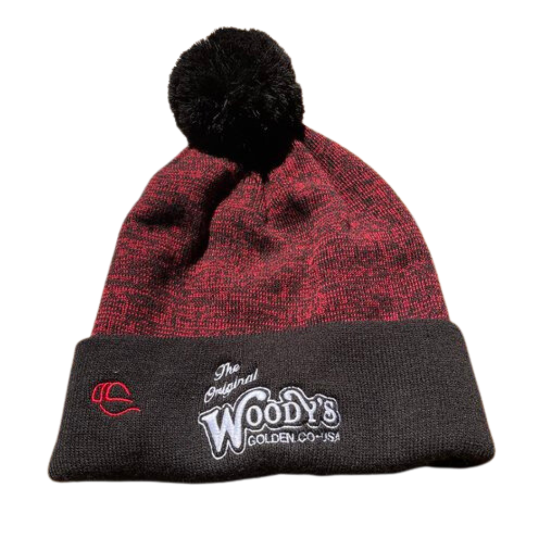 Red and Black Woody s Beanie Hat Woody s Wood Fired Pizza